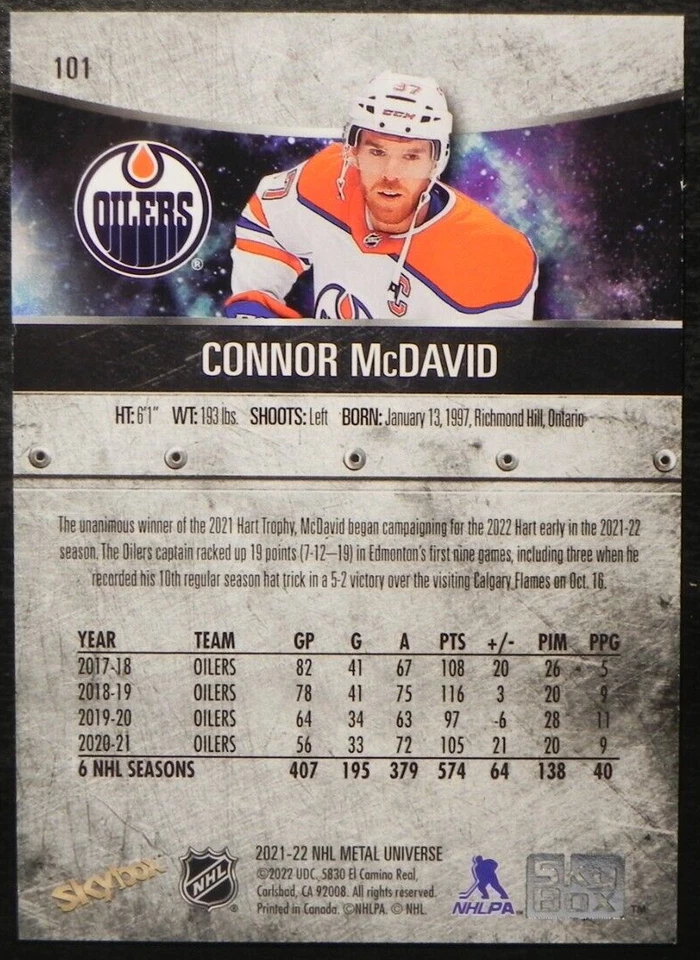 2021-22 21/22 Metal Universe Alternate Jersey Spectrum #101 Connor McDavid - Image 2 of 2