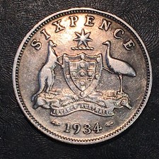 1934 (M) Australia Six Pence sixpence - High Quality Scans #Q874