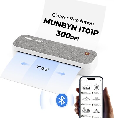 MUNBYN 300DPI Portable Inkless Printer Wireless for Travel, Bluetooth,