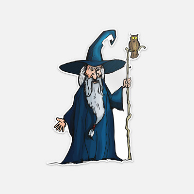 Cartoon Wizard With Staff Vinyl Sticker Decal
