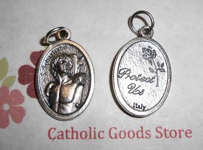 Saint St. Sebastian - Protect Us  - Ox Die Cast Italian Silver Tone 1'' Medal 