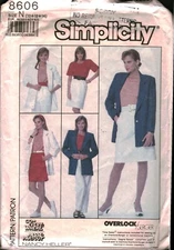 8606 Vintage Simplicity Sewing Pattern Misses Shorts Pants Top Skirt Jacket OOP