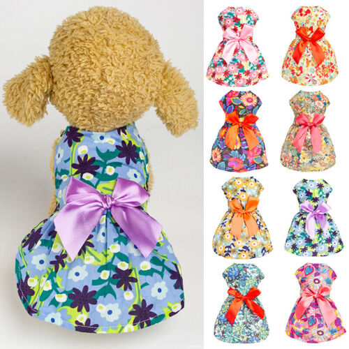 Small Pet Dog Cat Bowknot Tutu Dress Puppy Plaid Skirt Princess Apparel Clothes - Picture 1 of 32