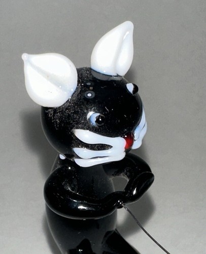Art glass Black Cat fishing sculpture Miniature Pair - Picture 3 of 6
