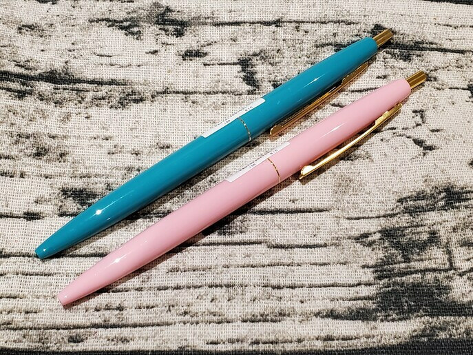 BIC FRANCE CLIP GOLD Pen Light Pink Turkish Blue Vintage Design