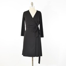 Ann Taylor Dress 4 Black Draped Jersey Long Sleeve Tie-Waist Wrap Cocktail 