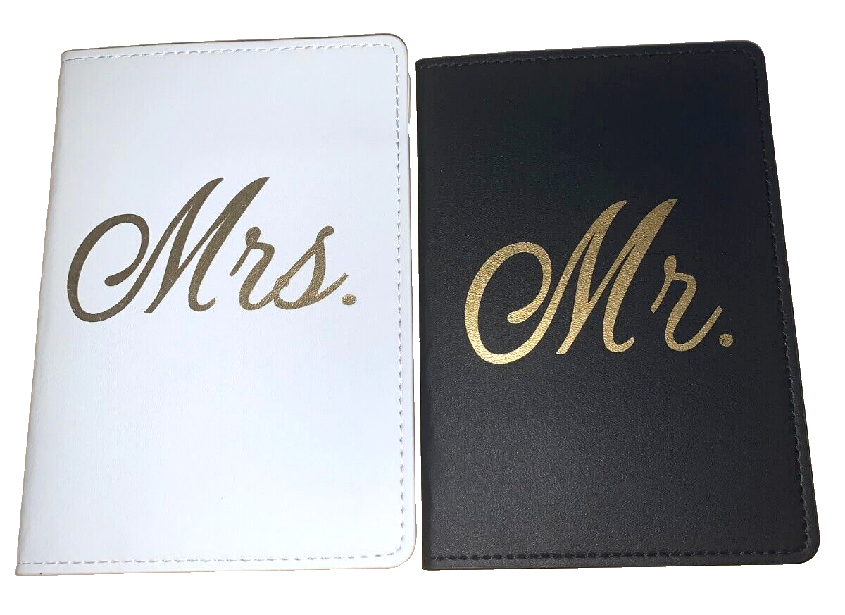 Black & White Gold-Tone Mr & Mrs Passport Holder Set-image