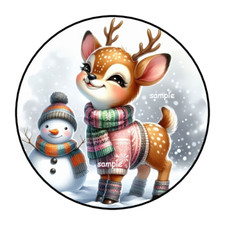 30 REINDEER  SNOWMAN ENVELOPE SEALS LABELS STICKERS 1.5" ROUND FAVORS CUTE