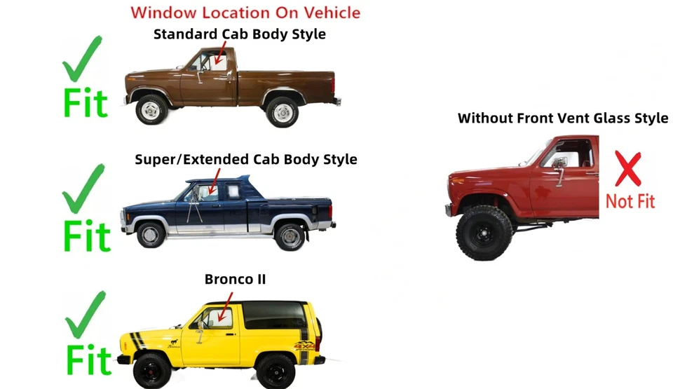 Fits 83-88 Ford Ranger Pickup, Bronco II Driver Front Door Window Glass W/ Vent Foto 3 de 4