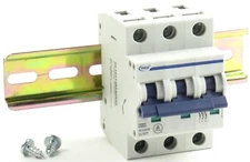 YuCo 3-Pole Miniature Circuit Breaker w/ 6" piece Din Rail and 2 Screws 1-63 Amp