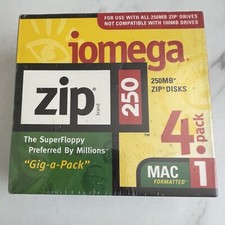 Iomega 250MB Zip Disks 4 Pack PC Formatted SEALED PACK OF 4 NEW