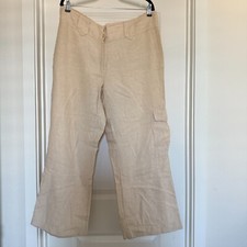 Vintage 100 linen trousers 16 straight leg pants cargo khaki beige quiet luxury