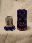 Vintage Chinese Porcelain Toothpick Holder Blue With Red And Yellow Flowers — photo 4