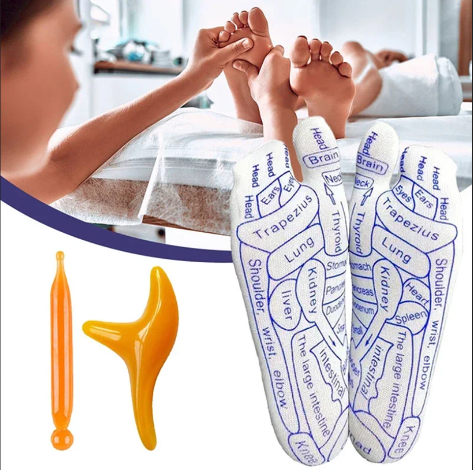 Reflexology Chart Socks with Trigger Point Massage Tool eBay
