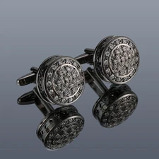 1 Pair Gray Round Cufflinks for Men Fashion Crystal Mens Cufflinks Casual Shirt