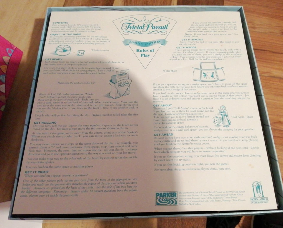 VINTAGE 1995 TRIVIAL PURSUIT FAMILY EDITION QUESTIONS FOR ADULTS & KIDS PARTY - Image 2 of 4