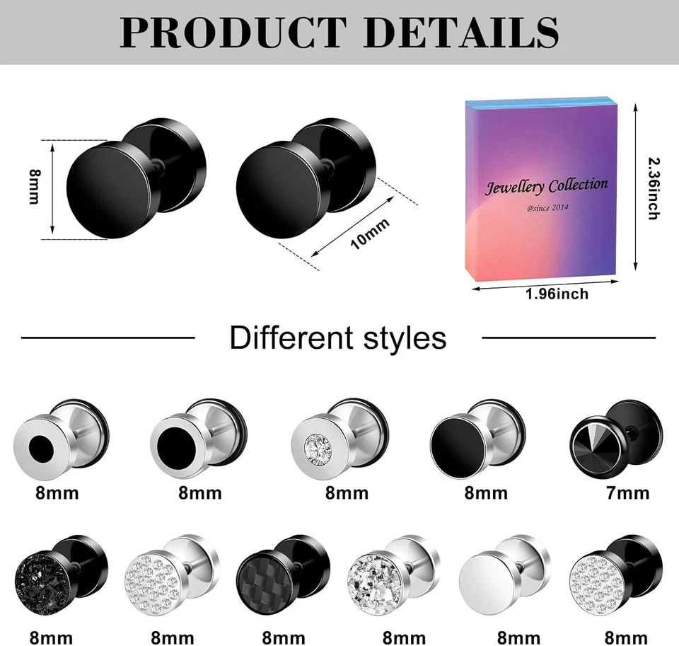 Aretes De Iman Para Hombre Set De Pendientes Acero Inoxidable Hipoalergénico New - Image 4 of 4