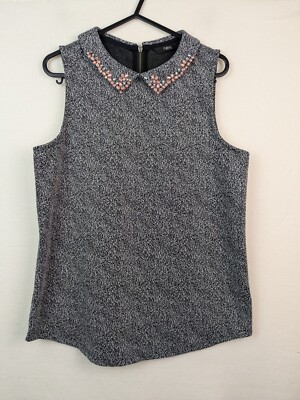 Next Damen Größe 12 Grau Ärmellos Verziert Top