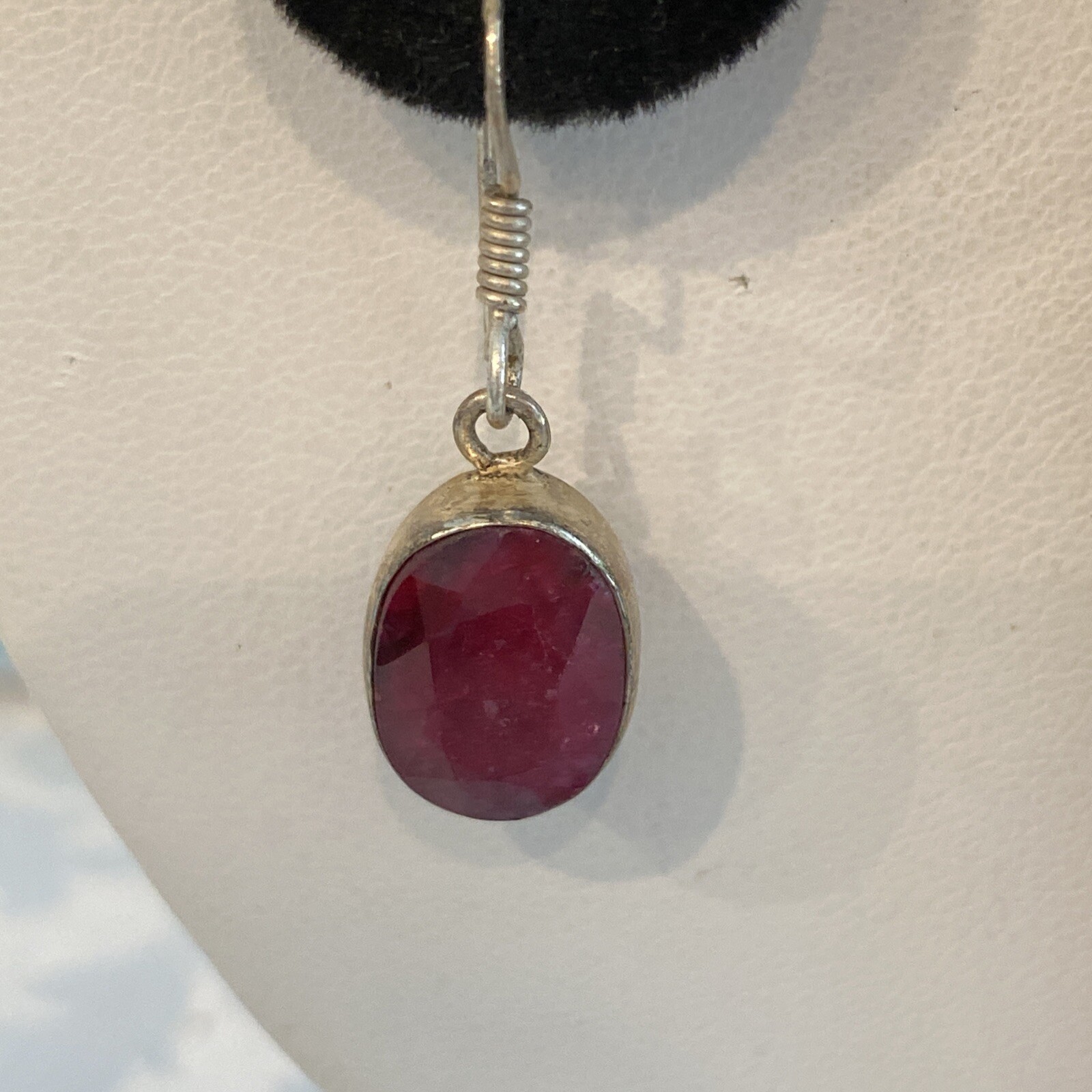 Vintage Sterling Silver .925 Ruby? Dangling Pierc… - image 2