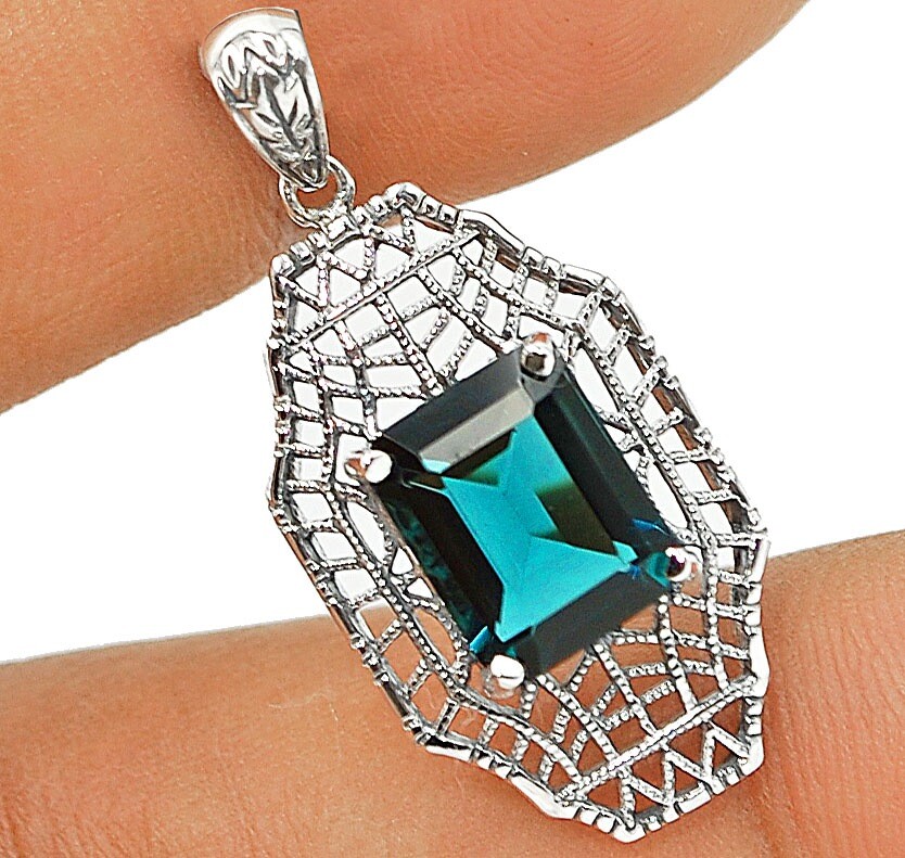 2CT Natural Apatite 925 Sterling Silver Victorian Style Pendant Jewelry Y1865