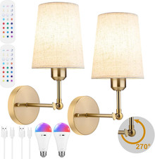 Modern Gold Battery Operated Wall Sconce Set with RGB Bulb Remote Control