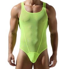 Men's Mesh Breathable Bodysuits Jockstrap Wrestling Underwear Leotard Jumpsuits