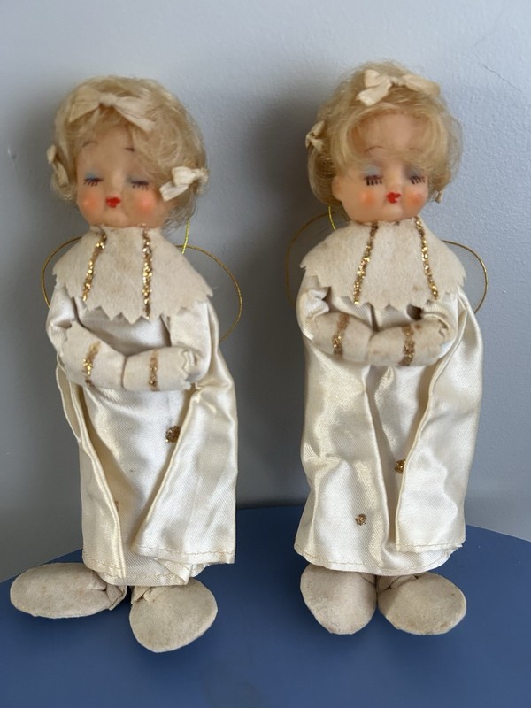 VTG 1960’s 2 Large White Satin Angel Doll Ornaments 