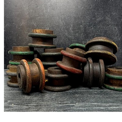 Vintage Medium Flat Wood Wooden Spool Rustic Textile Bobbin Decor Handmade