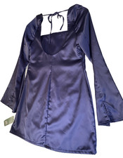 Wild Fable Long Sleeve Dress Satin Mini Bodycon Dress Dark Blue Sz M NEW