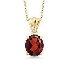 3.68 Ct Oval Red Garnet 18K Yellow Gold Plated Silver Pendant