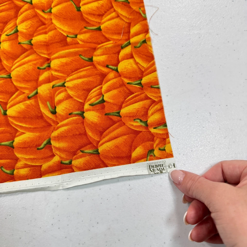 vintage debbie munn quilting fabric cotton orange pumpkins fall harvest 19x22 - Image 3 of 4