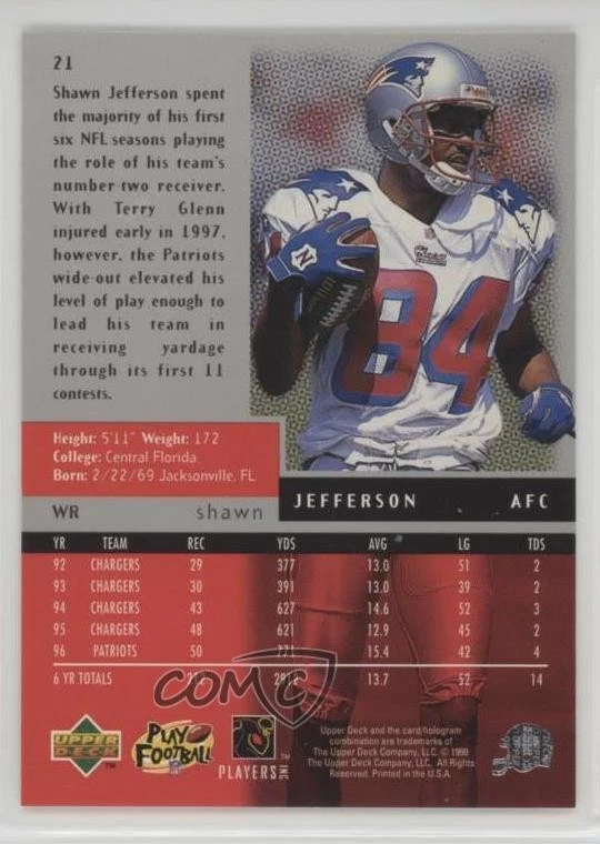 1998 Upper Deck Black Diamond Triple Diamond Shawn Jefferson #21 - Image 2 of 2