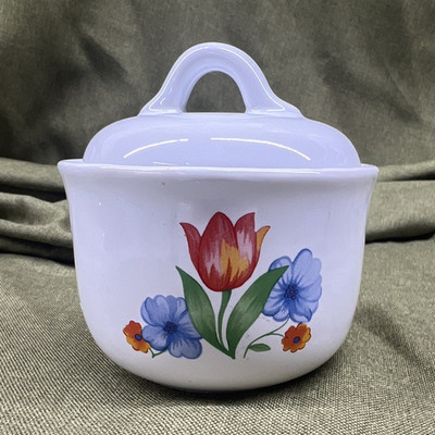 Corelle Coordinates Stoneware Floral Sugar Bowl w/ Lid, White Multicolor Glossy