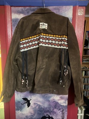 Perlen Jacke Wildleder Leder Indianer Akzente L 44'' Brustumfang 