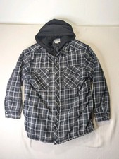 Boston Traders Quilted Hooded Flannel Shirt Jacket Men's Size Large Black Gray