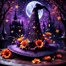 Witch Hat Halloween Diamond Painting Kit 5D DIY Craft Wall Decor for Adults