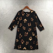 Tommy Hilfiger Shift Dress Womens 16 Black Floral Print Pullover Round Neck