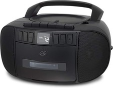 Portable AM/FM Boombox with CD and Cassette Player Built-in Carry Handle Black