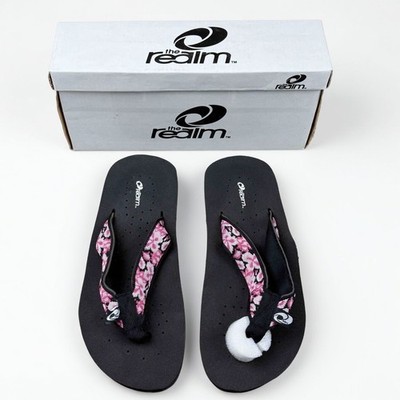 The Realm Fusion Womens Flip Flop Sandals Black Pink Fuschia 62362 Size 7 NEW