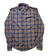 Old Navy Shirt Mens Medium Blue Yellow Plaid Long Sleeve Slim Fit Button Down