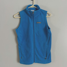 Columbia Fleece Vest Jacket Boys Medium Blue Full Zip Outdoor Hiking Layering
