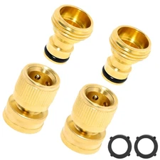 2 Set 3/4 Brass Garden Hose Quick Connect Fittings, Water, Male, Female, Set