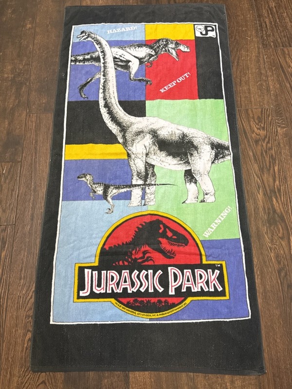 Vintage Jurassic Park Colorblock Cotton Towel Pool Beach Keep Out 1992 29x52