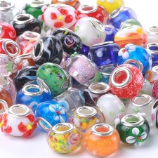 50 Pcs Large Hole Glass Beads European Lampwork Spacer Loose Bracelets Beads