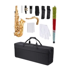 Gold Brass Tenor Saxophone B Flat Sax Beginner Kit with Case Straps Mouthpiece