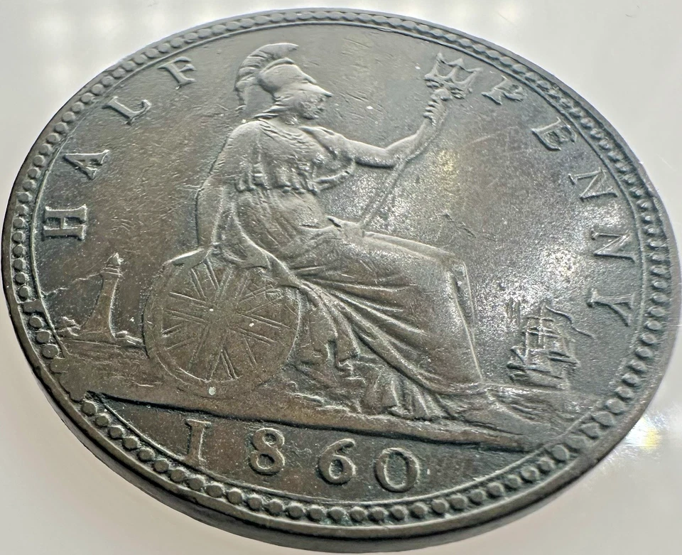 1860 Victoria Halfpenny – Borda frisada – 5 bagas – AU – Bom grau - Imagem 2 de 4