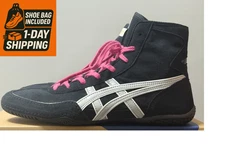 Opt Laces Pink :  Asics Wrestling Shoes EX-EO 1083A001 Black x Gray x White