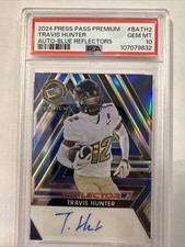 2024 Press Pass Premium Football Travis Hunter Auto Blue Reflector 5/20 PSA 10 