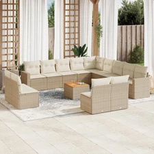 Garden Sofa Set Beige PE Rattan Large Modular Garden Sofa Set