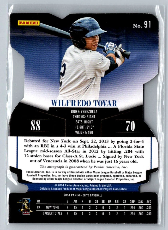 2014 Donruss #91 Wilfredo Tovar Elite Gold Status Die Cut Signatures /49 A1c - Image 2 of 2